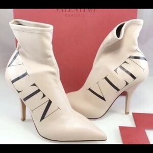 Valentino Garavani VLTN Faux-Leather Logo Sock Boots Bootie Sz 38 US8 $995